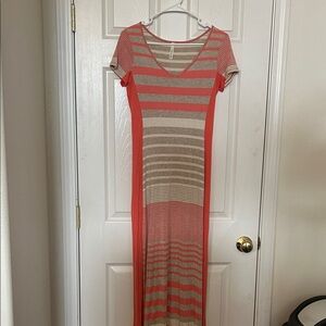 Gilli Coral and Beige Striped Maxi Dress